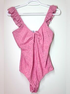 Persaya Pink Eyelet Ruffle-Strap One-Piece